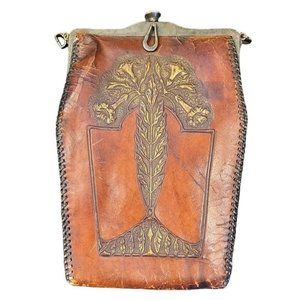 Beautiful Antique Reedcraft Tooled Leather Arts and Crafts Period Purse